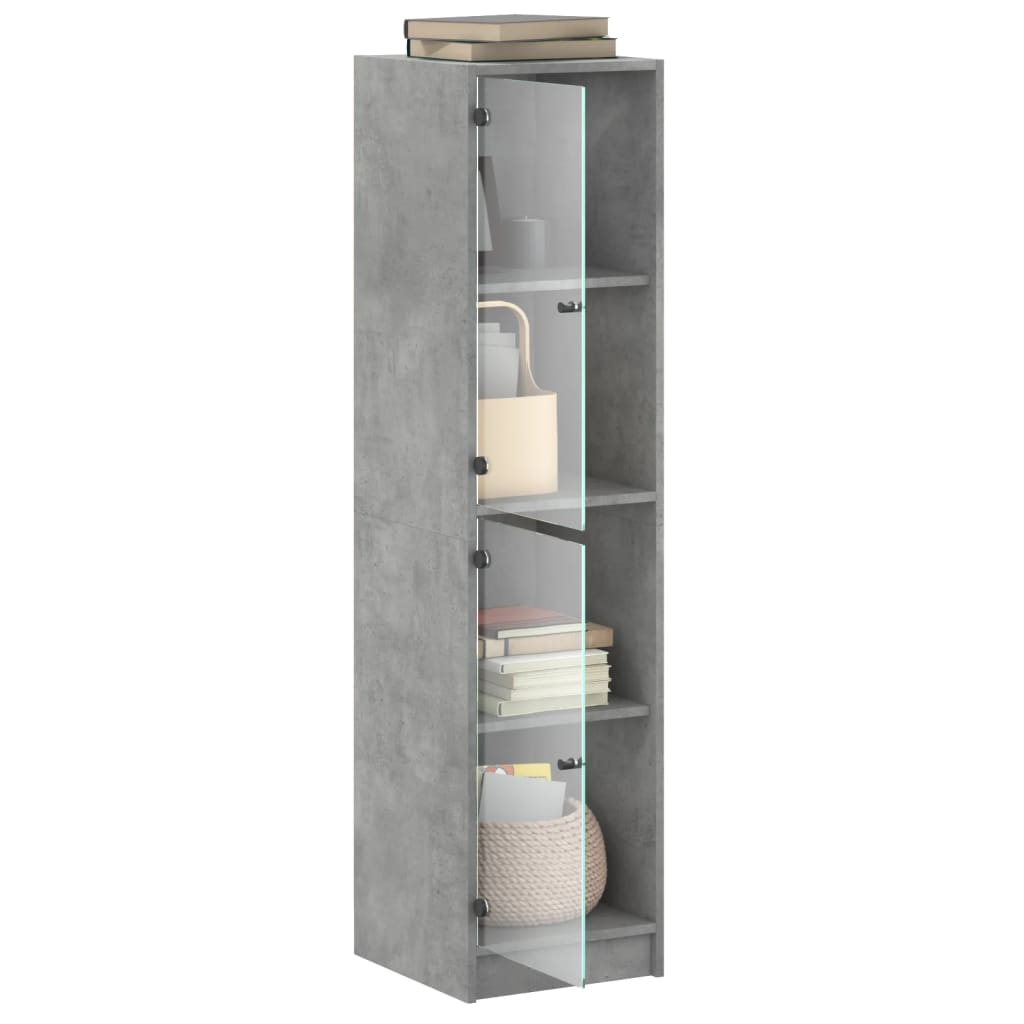 Aparador alto c/ portas de vidro 35x37x142 cm cinza cimento