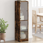 Aparador alto c/ portas de vidro 35x37x142 cm carvalho fumado