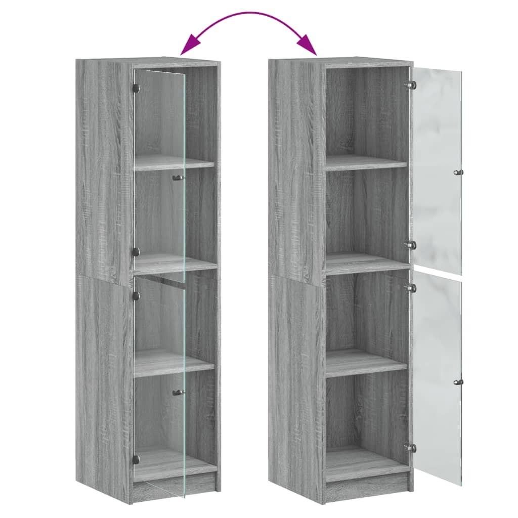 Aparador alto c/ portas de vidro 35x37x142 cm cinzento sonoma