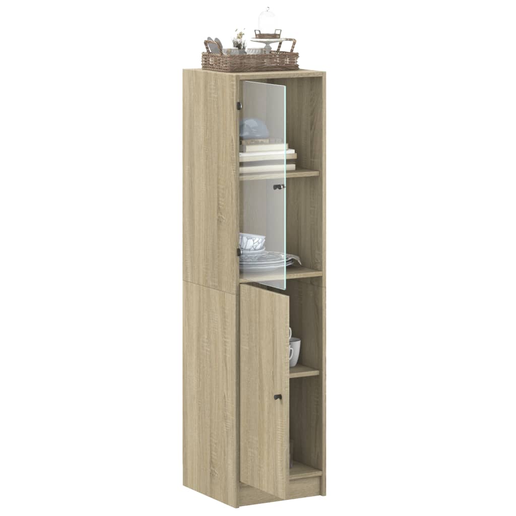 Aparador alto c/ porta de vidro 35x37x142 cm carvalho sonoma