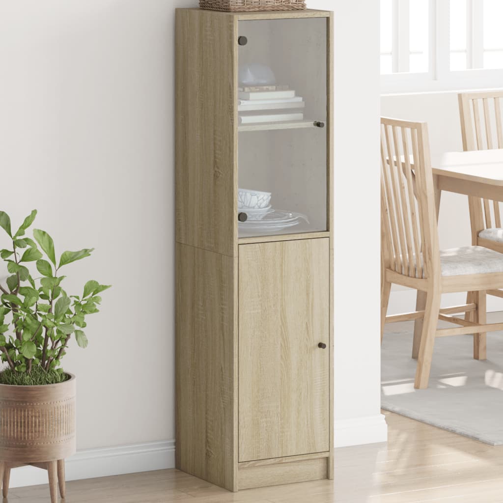 Aparador alto c/ porta de vidro 35x37x142 cm carvalho sonoma