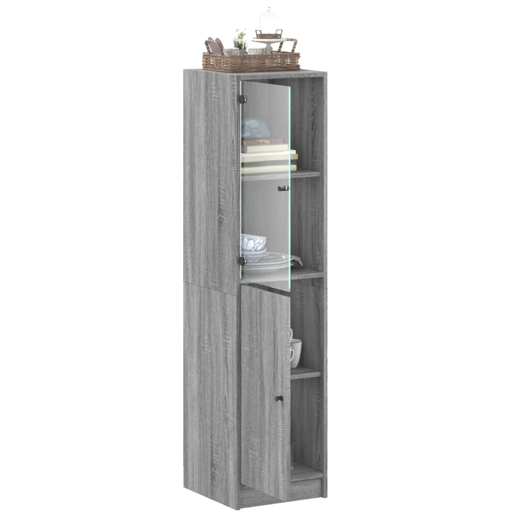 Aparador alto c/ porta de vidro 35x37x142 cm cinzento sonoma
