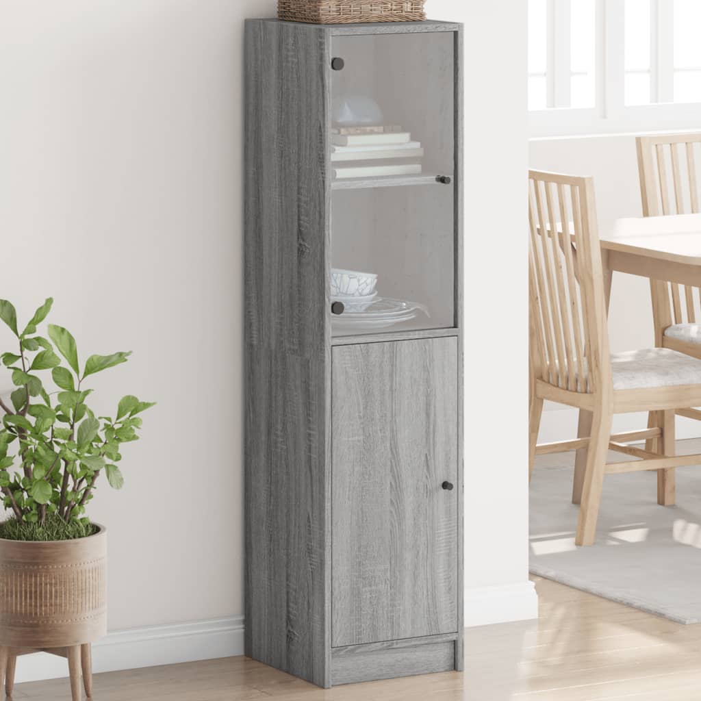 Aparador alto c/ porta de vidro 35x37x142 cm cinzento sonoma