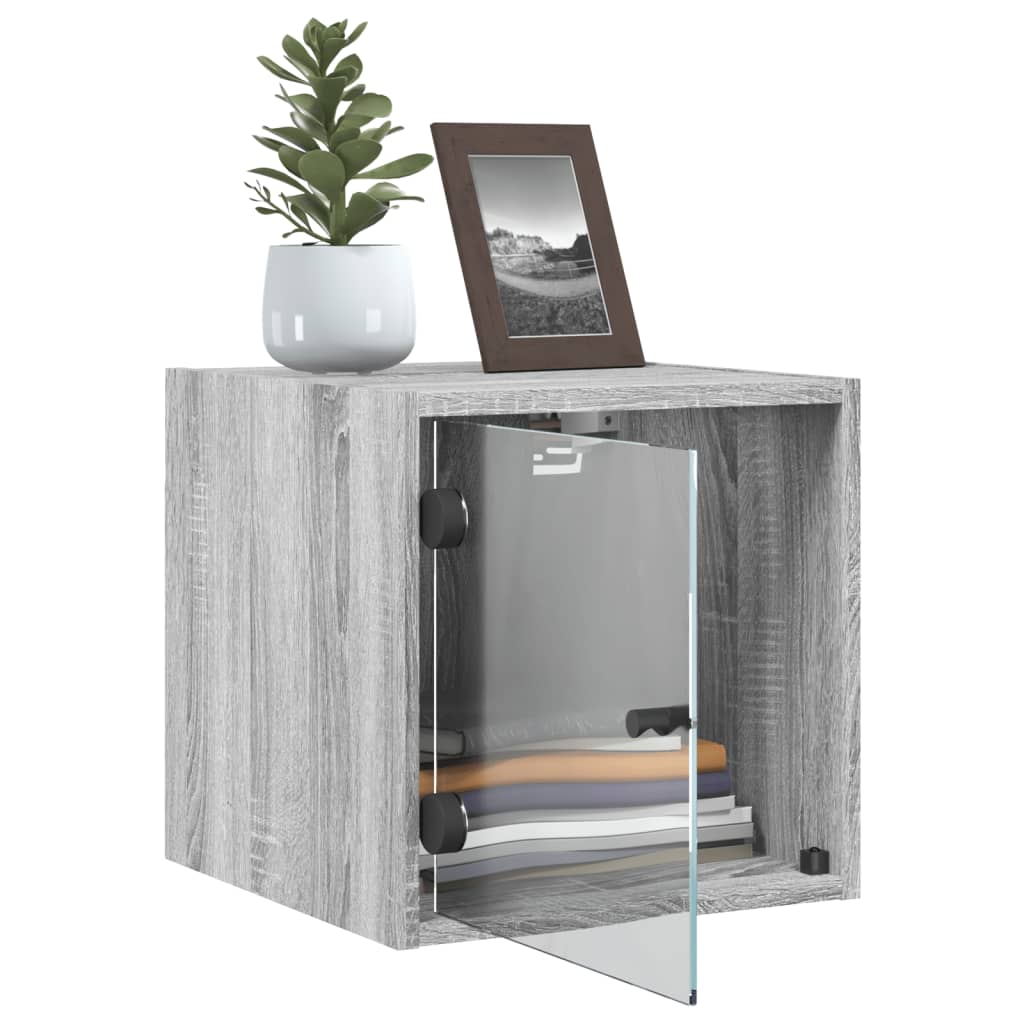 Mesa cabeceira c/ portas vidro 2 pcs 35x37x35cm cinzento sonoma