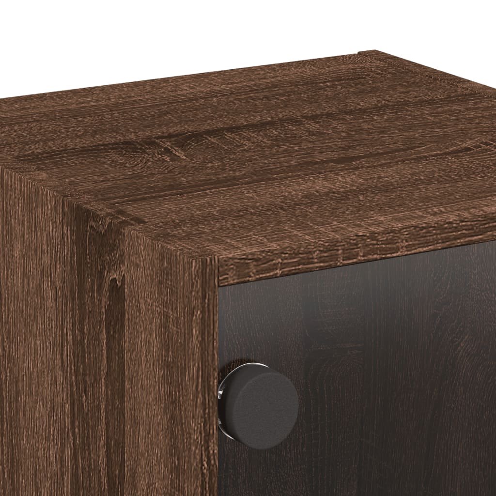 Mesas cabeceira portas vidro 2 pcs 35x37x35cm carvalho castanho