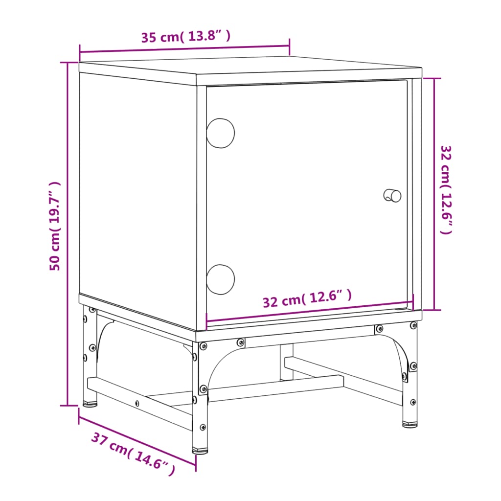 Mesa de cabeceira c/ porta de vidro 35x37x50 cm branco