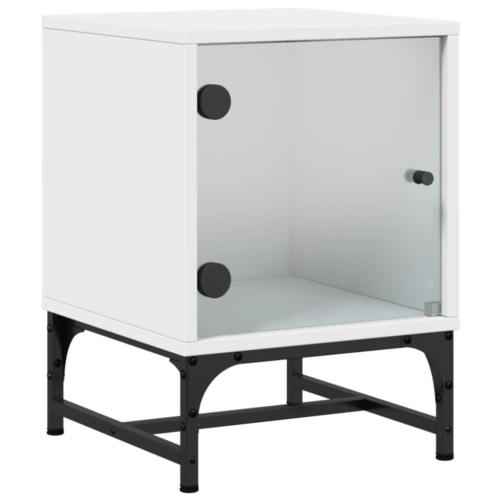 Mesas de cabeceira c/ portas de vidro 2 pcs 35x37x50 cm branco