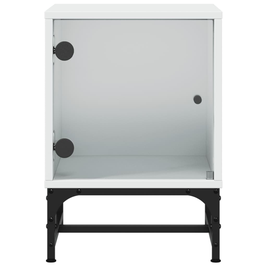 Mesas de cabeceira c/ portas de vidro 2 pcs 35x37x50 cm branco