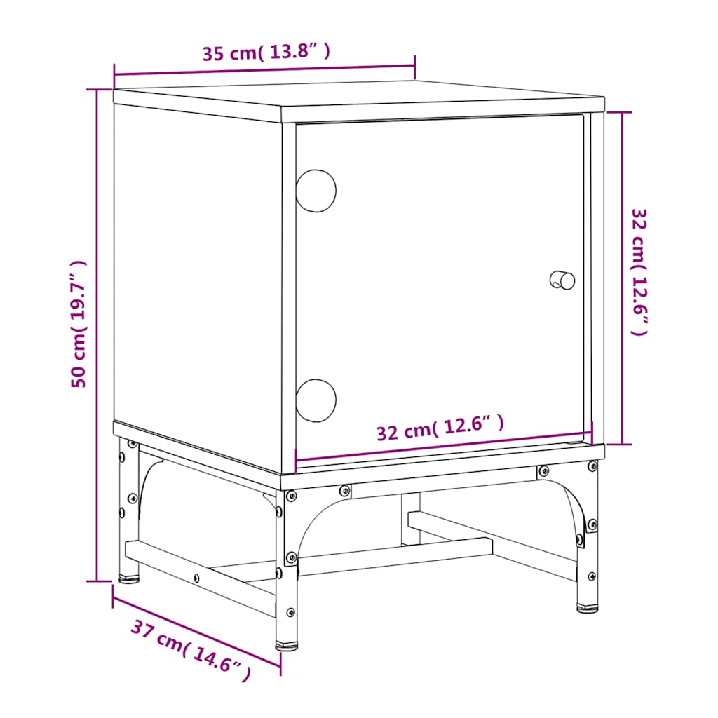 Mesa cabeceira c/ portas vidro 2 pcs 35x37x50cm carvalho sonoma