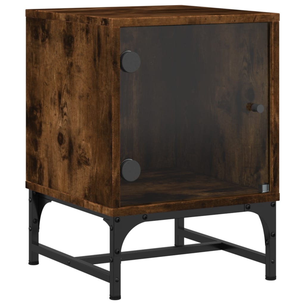Mesa cabeceira c/ portas vidro 2 pcs 35x37x50cm carvalho fumado