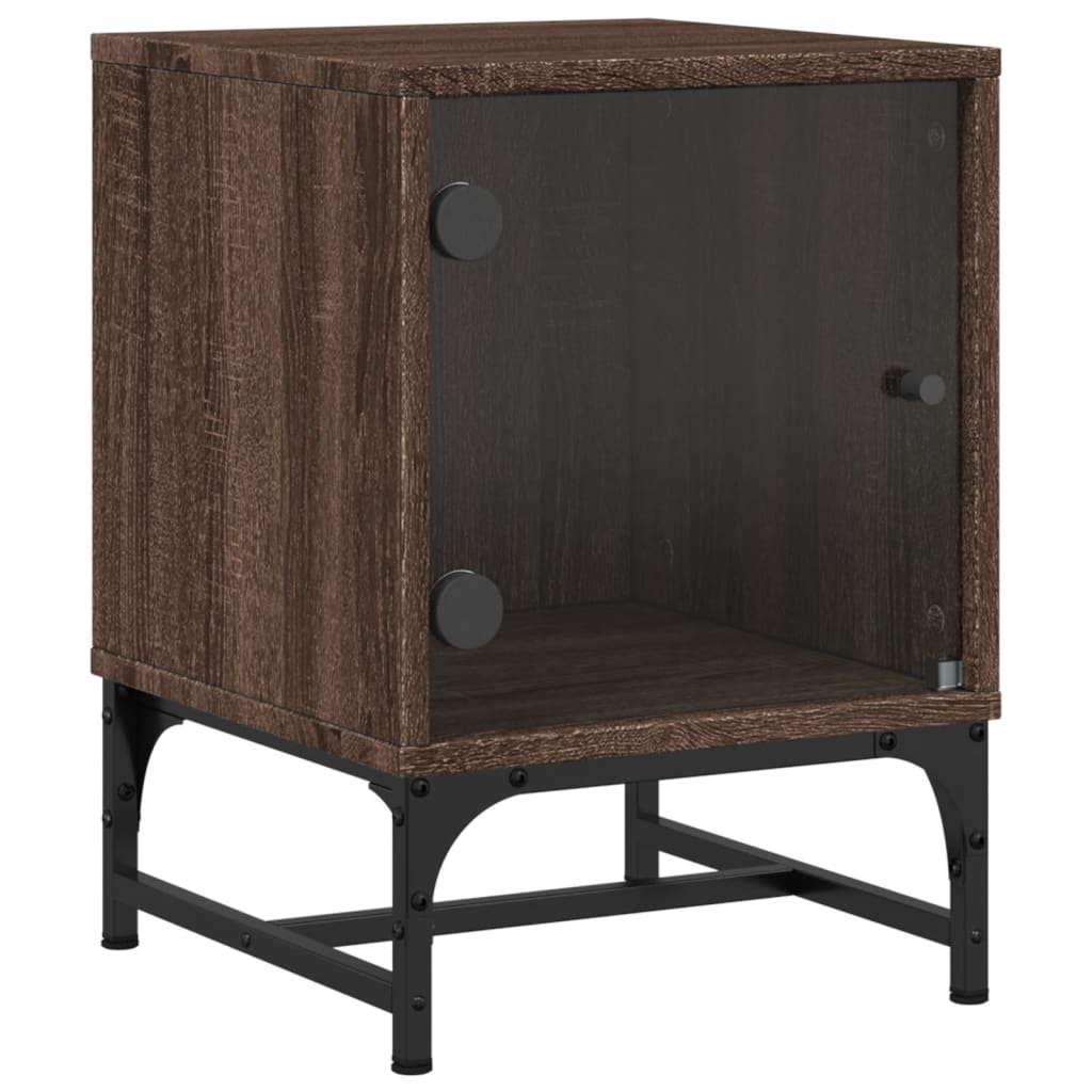 Mesas cabeceira portas vidro 2 pcs 35x37x50cm carvalho castanho