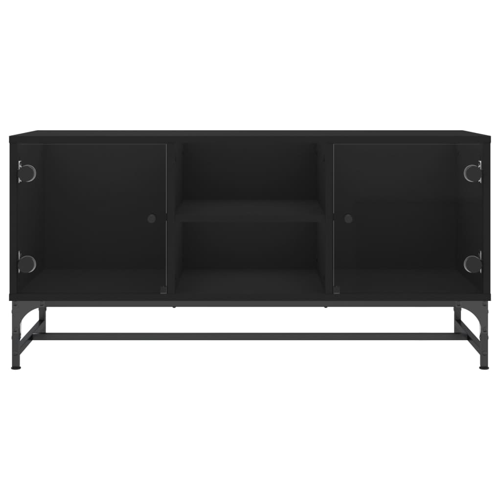 Móvel de TV c/ portas de vidro 102x37x50 cm preto