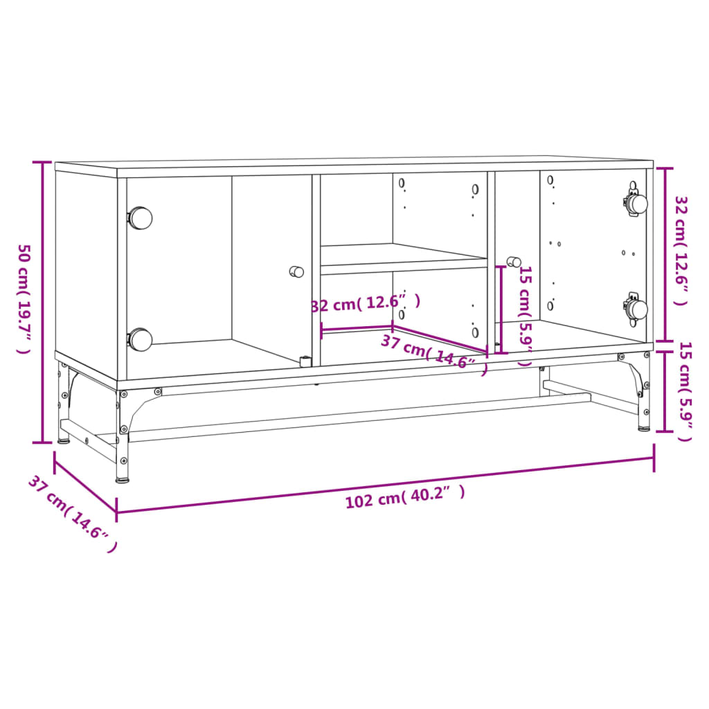 Móvel de TV c/ portas de vidro 102x37x50 cm preto