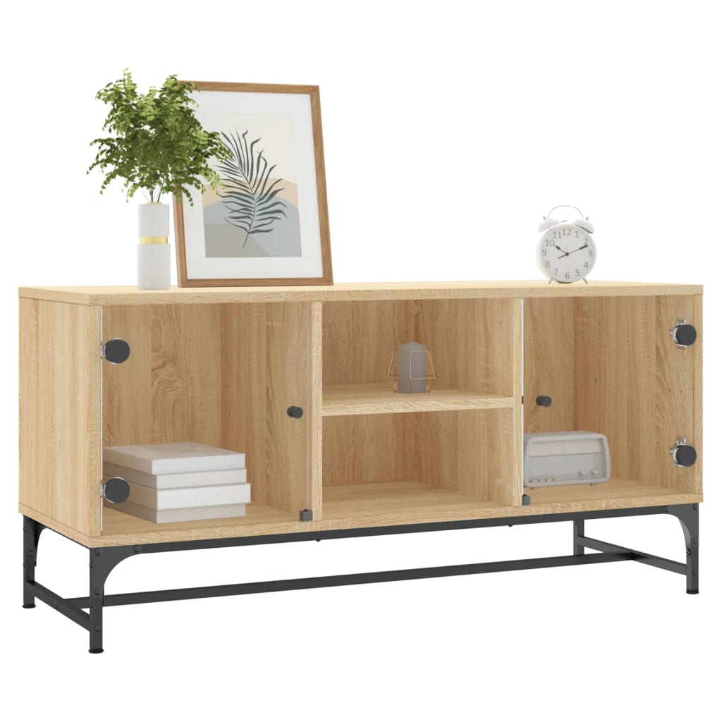 Móvel de TV c/ portas de vidro 102x37x50 cm carvalho sonoma