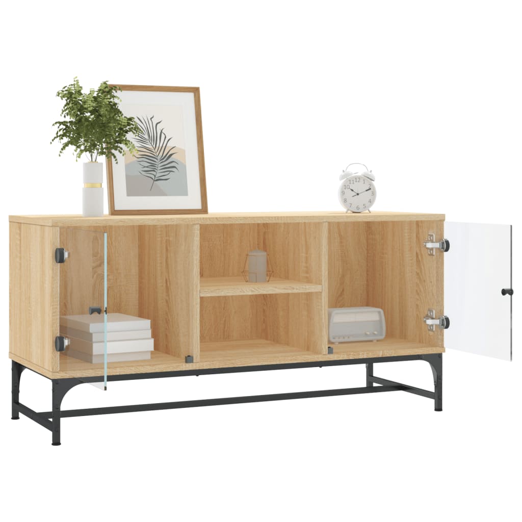Móvel de TV c/ portas de vidro 102x37x50 cm carvalho sonoma