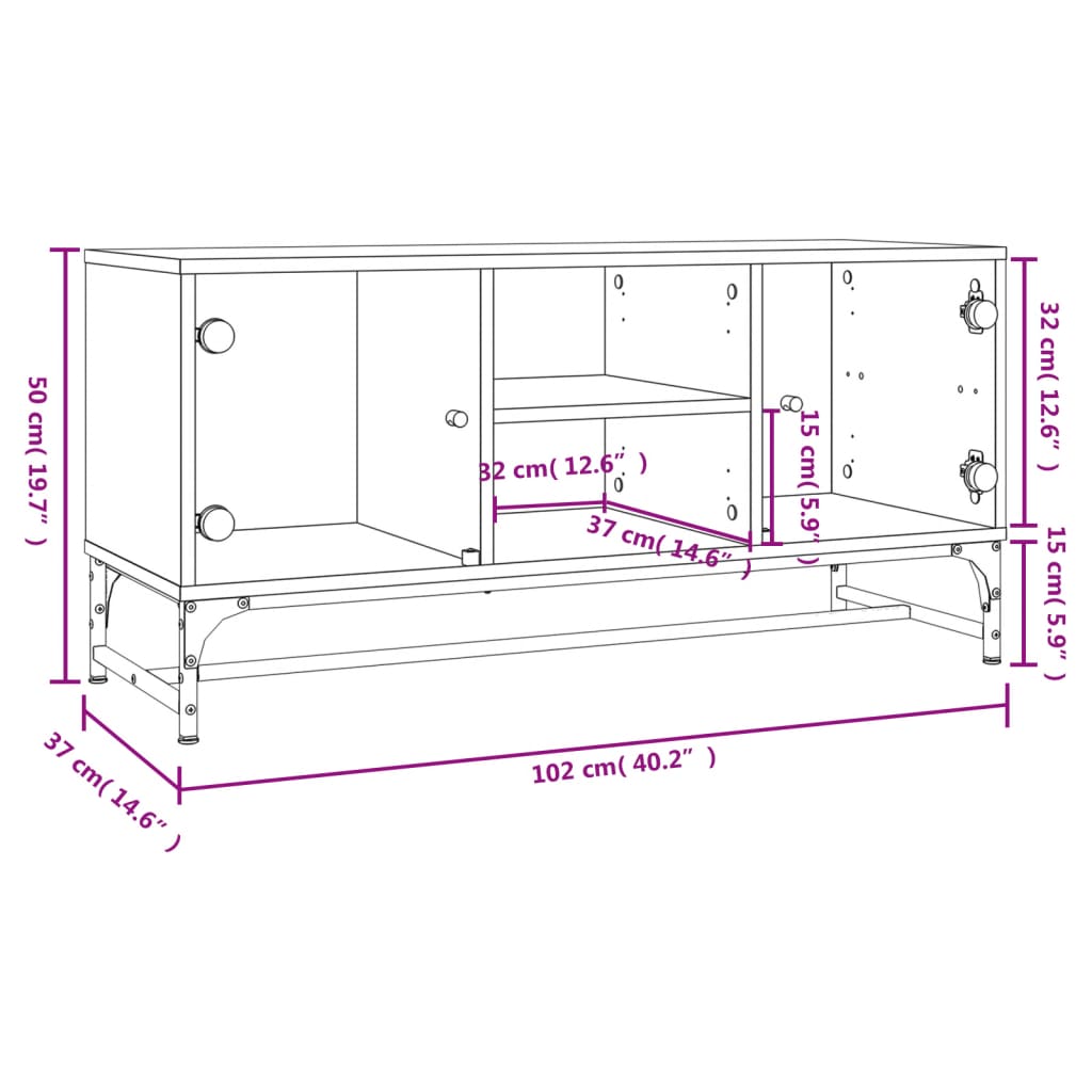 Móvel de TV c/ portas de vidro 102x37x50 cm cinza cimento