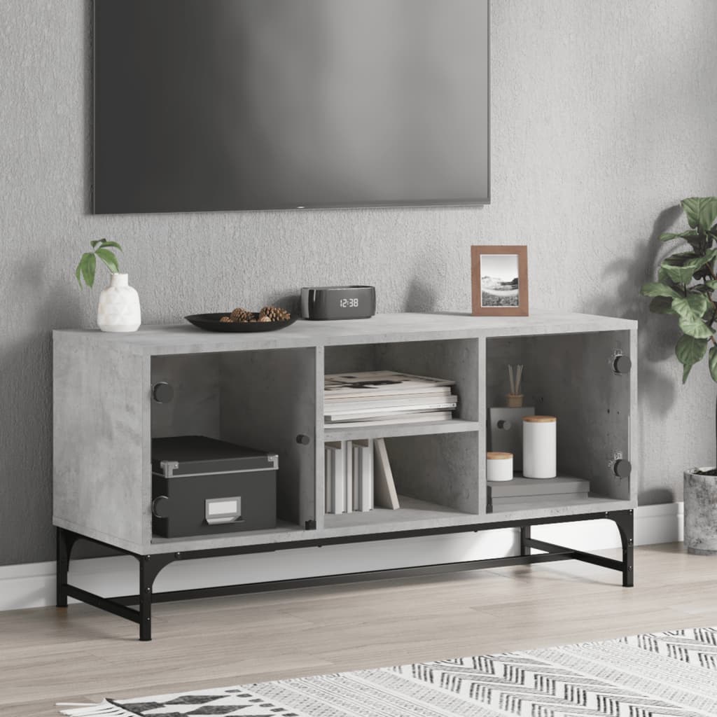 Móvel de TV c/ portas de vidro 102x37x50 cm cinza cimento