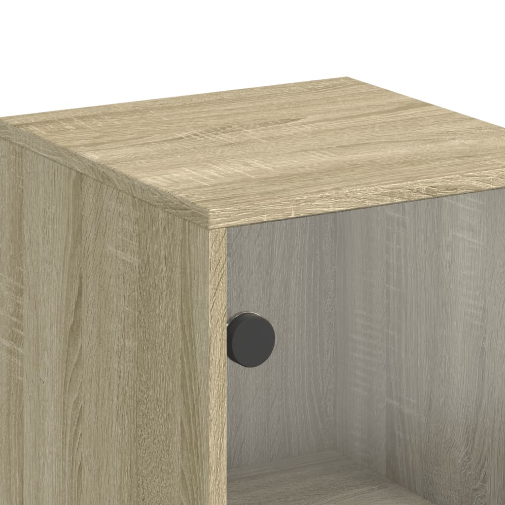 Aparador alto c/ portas de vidro 35x37x120 cm carvalho sonoma