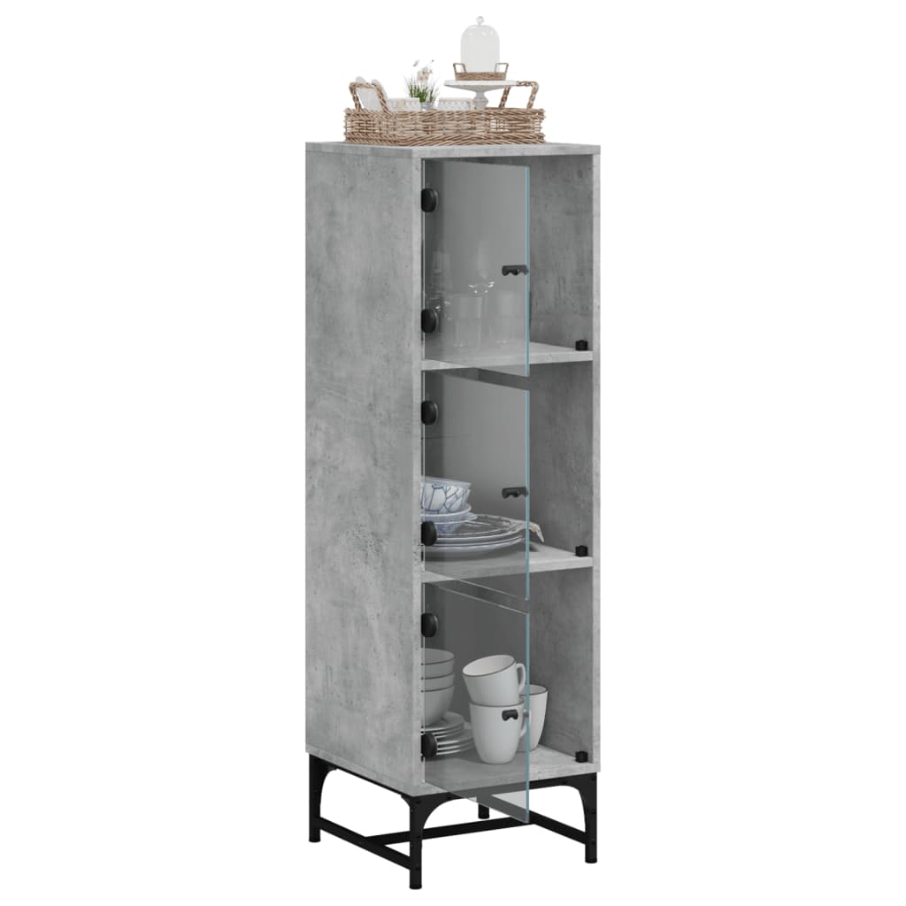 Aparador alto c/ portas de vidro 35x37x120 cm cinzento cimento