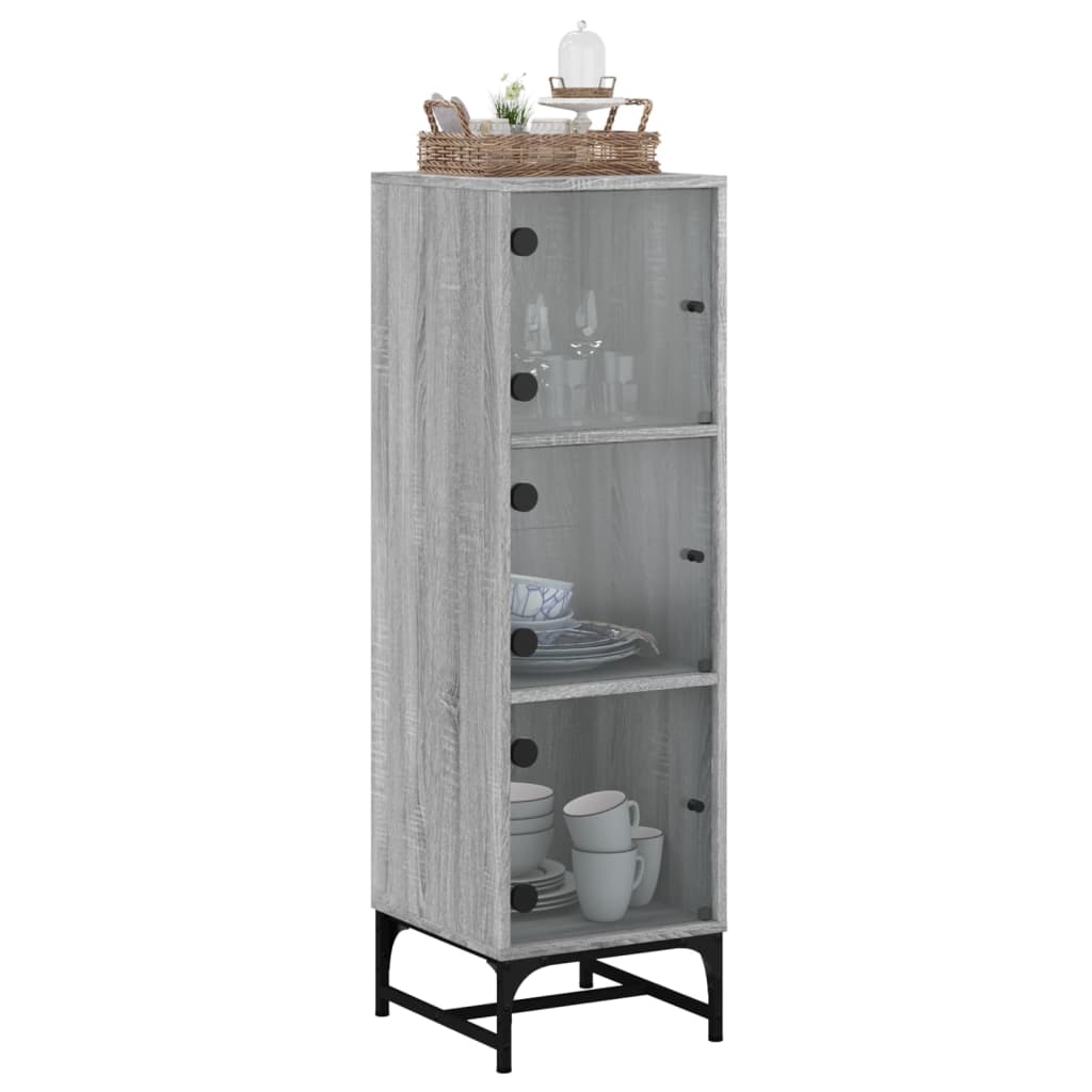 Aparador alto c/ portas de vidro 35x37x120 cm cinzento sonoma