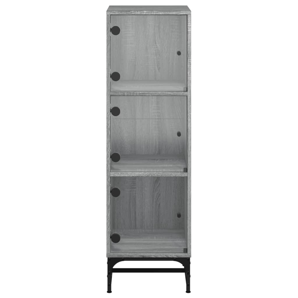 Aparador alto c/ portas de vidro 35x37x120 cm cinzento sonoma