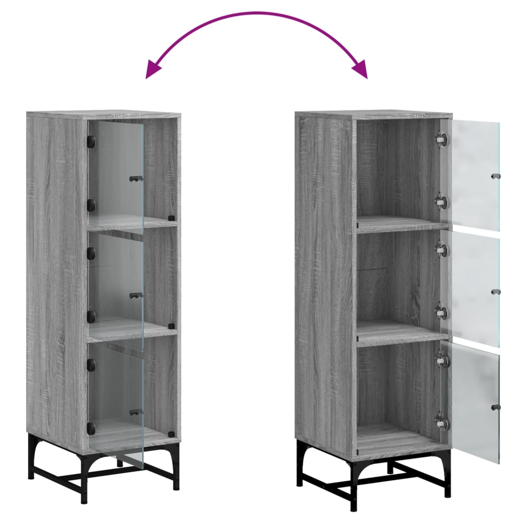 Aparador alto c/ portas de vidro 35x37x120 cm cinzento sonoma