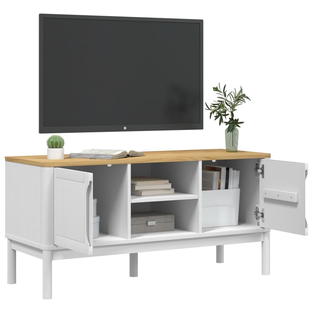 Móvel de TV FLORO 114x43x55 cm madeira de pinho maciça branco