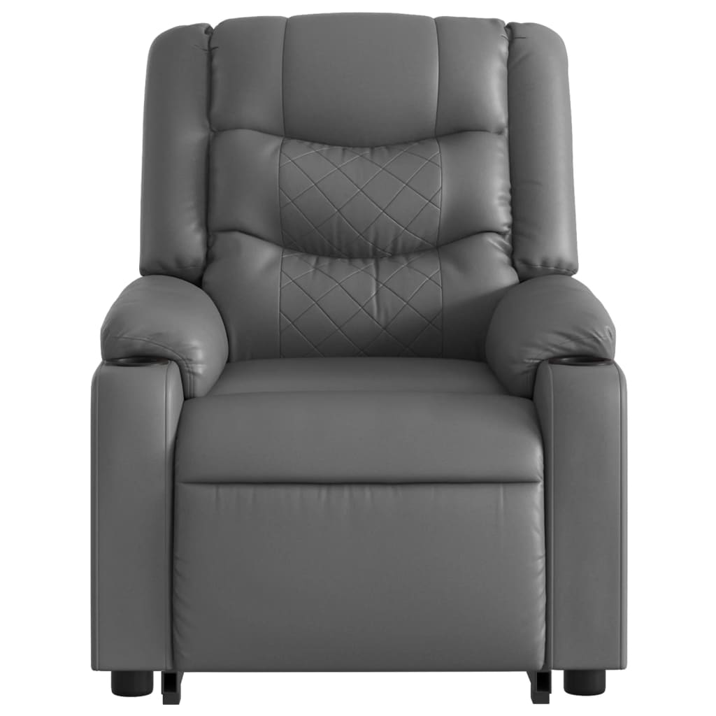 Poltrona massagens reclinável elevatória couro artif. cinzento