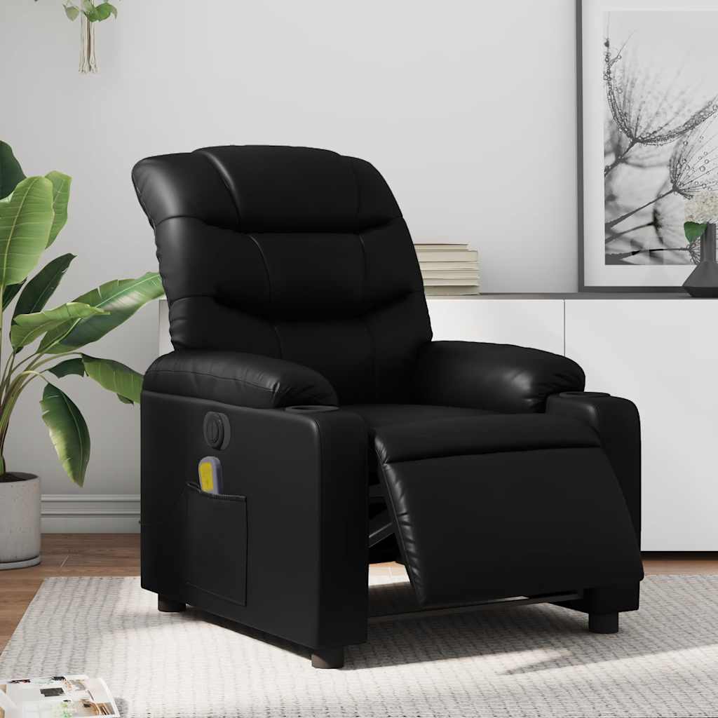 Poltrona massagens reclinável elétrica couro artificial preto