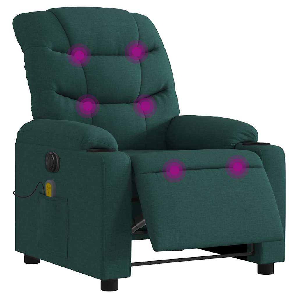 Poltrona reclinável de massagens elétrica tecido verde-escuro