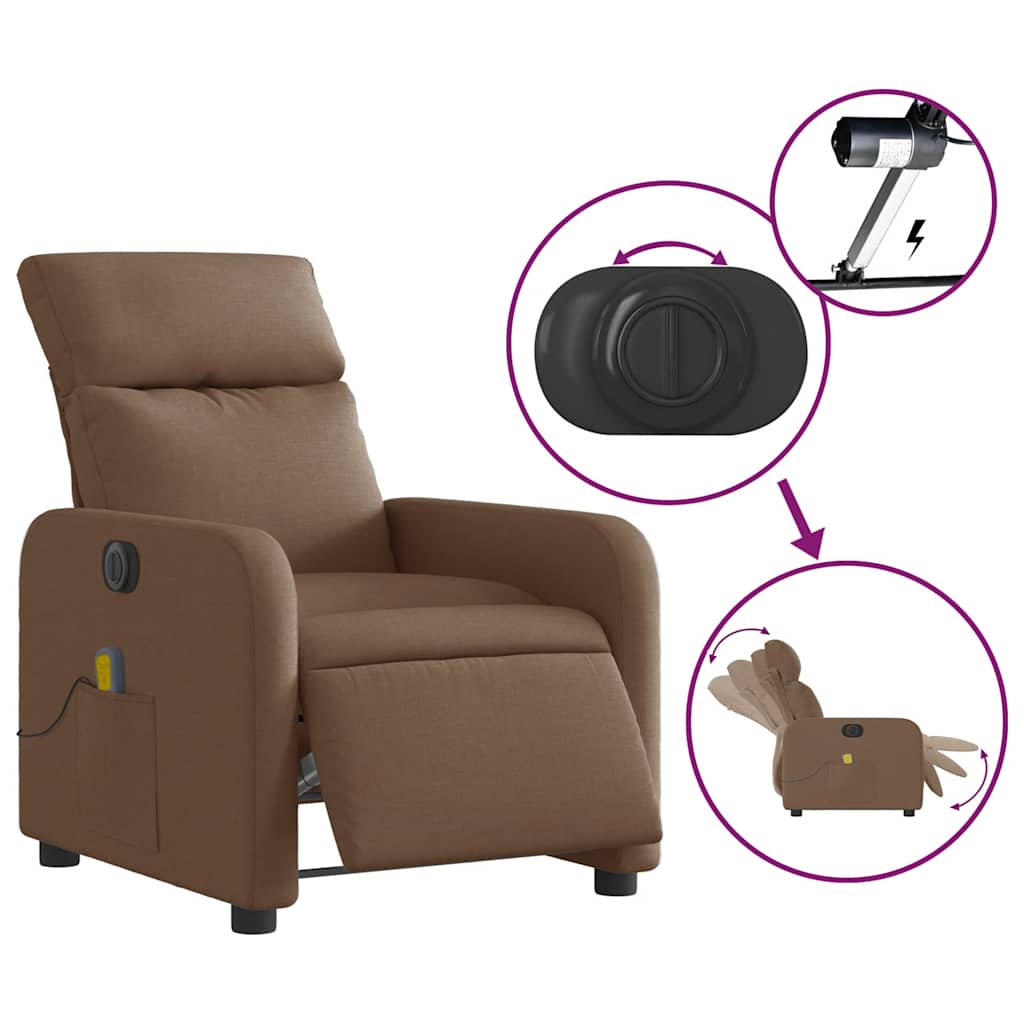 Poltrona de massagens reclinável elétrica tecido castanho