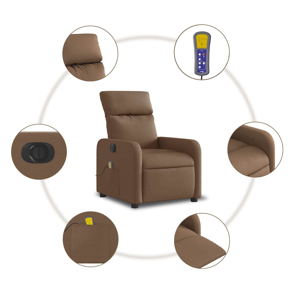 Poltrona de massagens reclinável elétrica tecido castanho