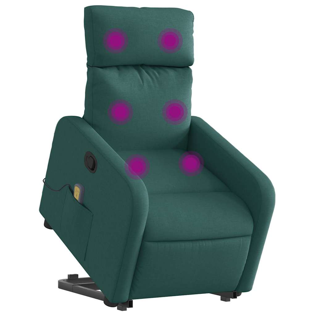Poltrona reclinável elevatória de massagens tecido verde-escuro