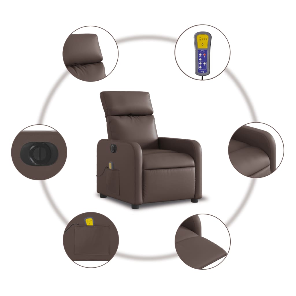 Poltrona massagens reclinável elétrica couro artif. castanho