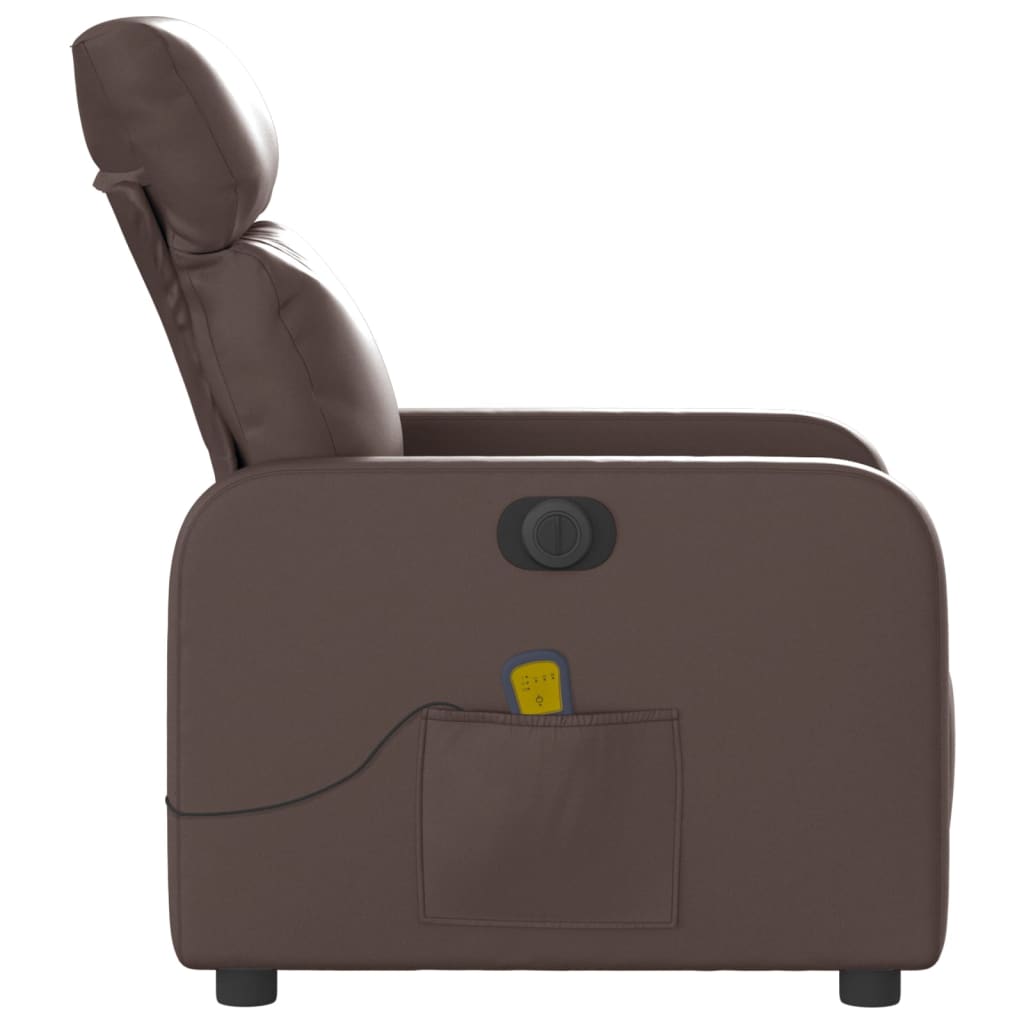 Poltrona massagens reclinável elétrica couro artif. castanho