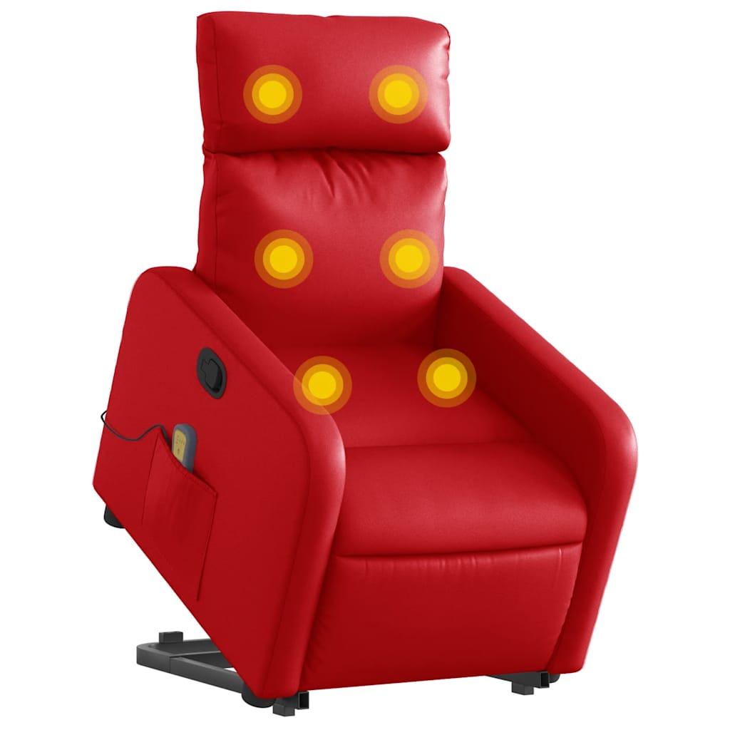 Poltrona massagens reclinável elevatória couro artif. vermelho