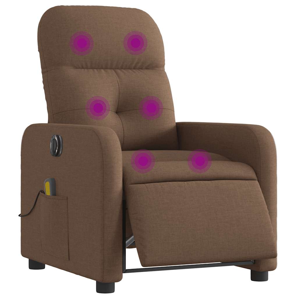 Poltrona de massagens reclinável elétrica tecido castanho