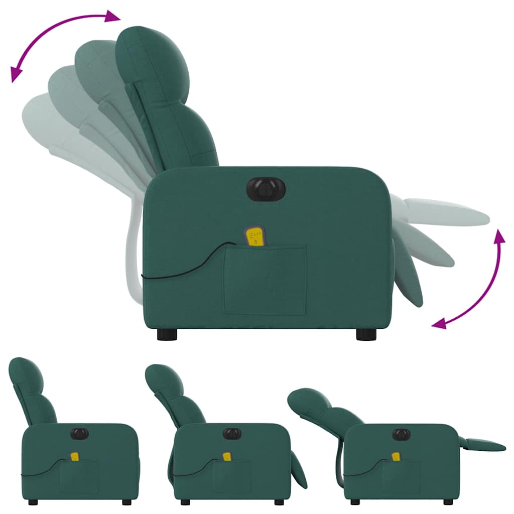 Poltrona reclinável de massagens elétrica tecido verde-escuro