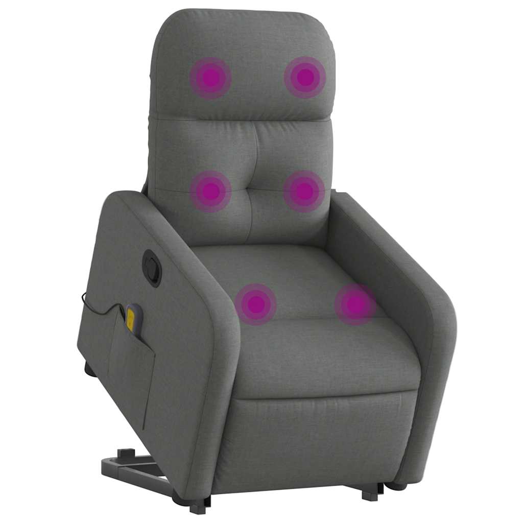 Poltrona elevatória de massagens tecido cinzento-escuro