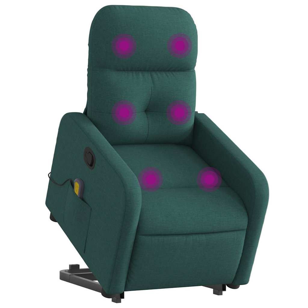 Poltrona reclinável elevatória de massagens tecido verde-escuro