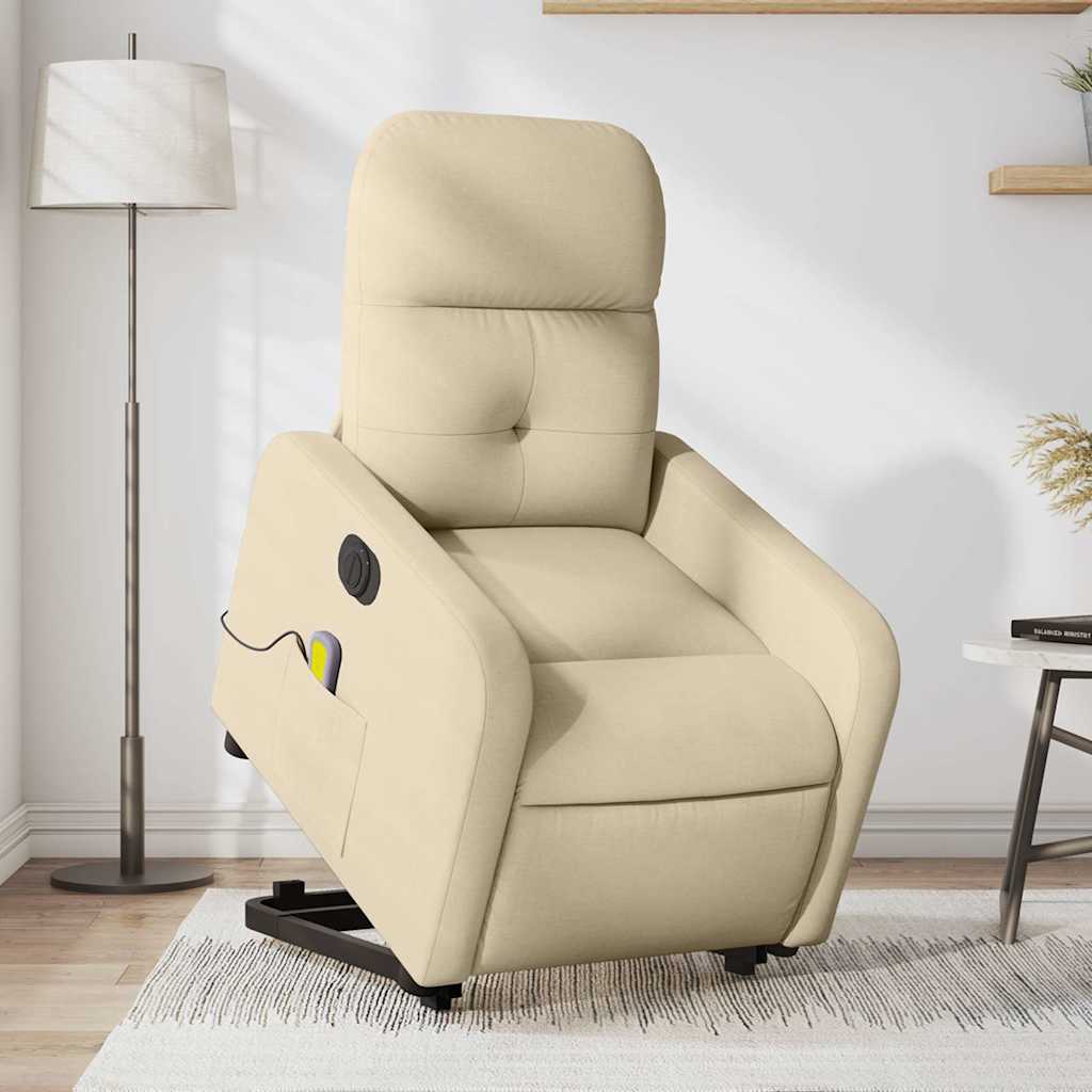 Poltrona elétrica elevatória massagens tecido creme