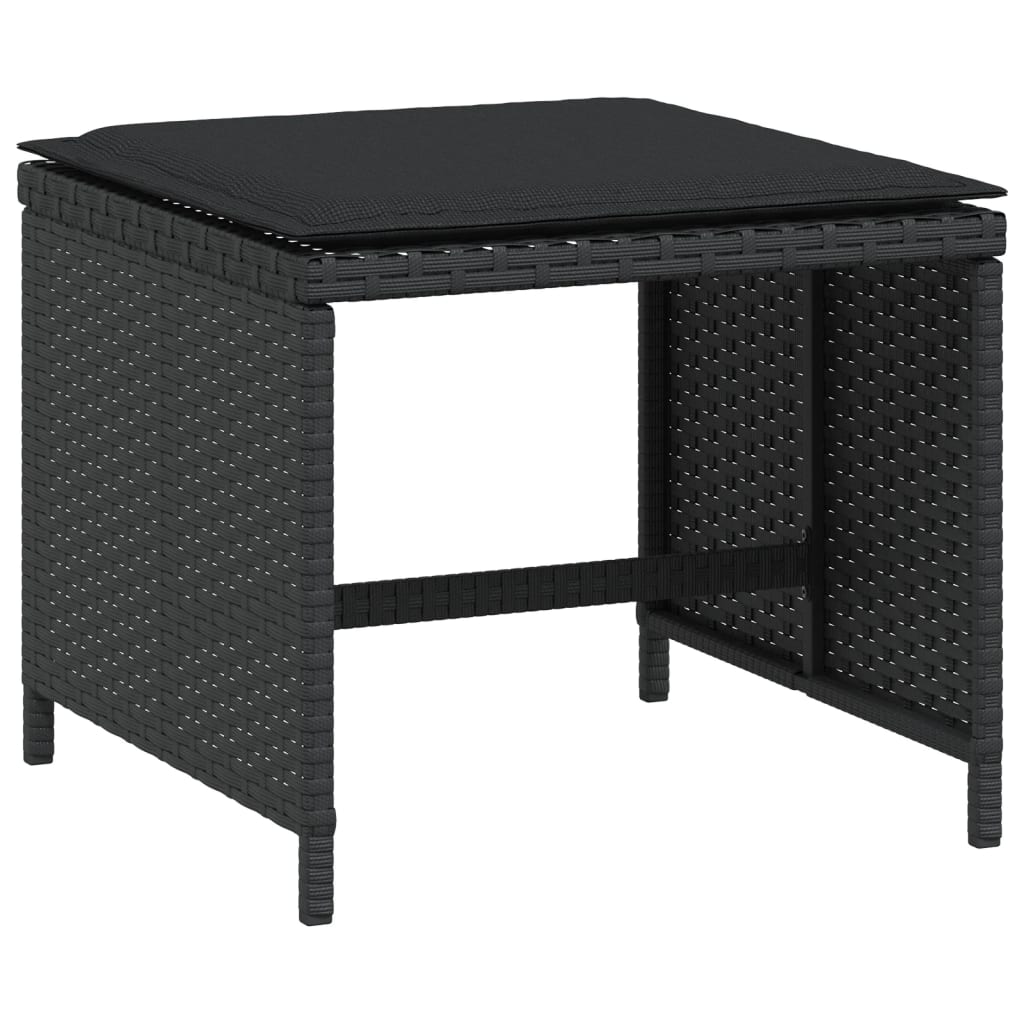 Bancos de jardim com almofadões 4 pcs 41x41x36 cm vime PE preto