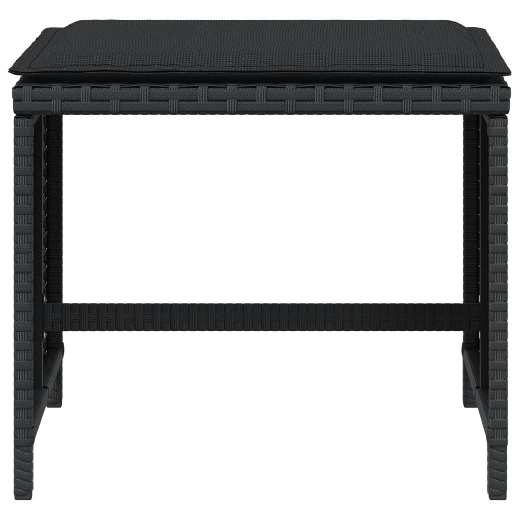 Bancos de jardim com almofadões 4 pcs 41x41x36 cm vime PE preto