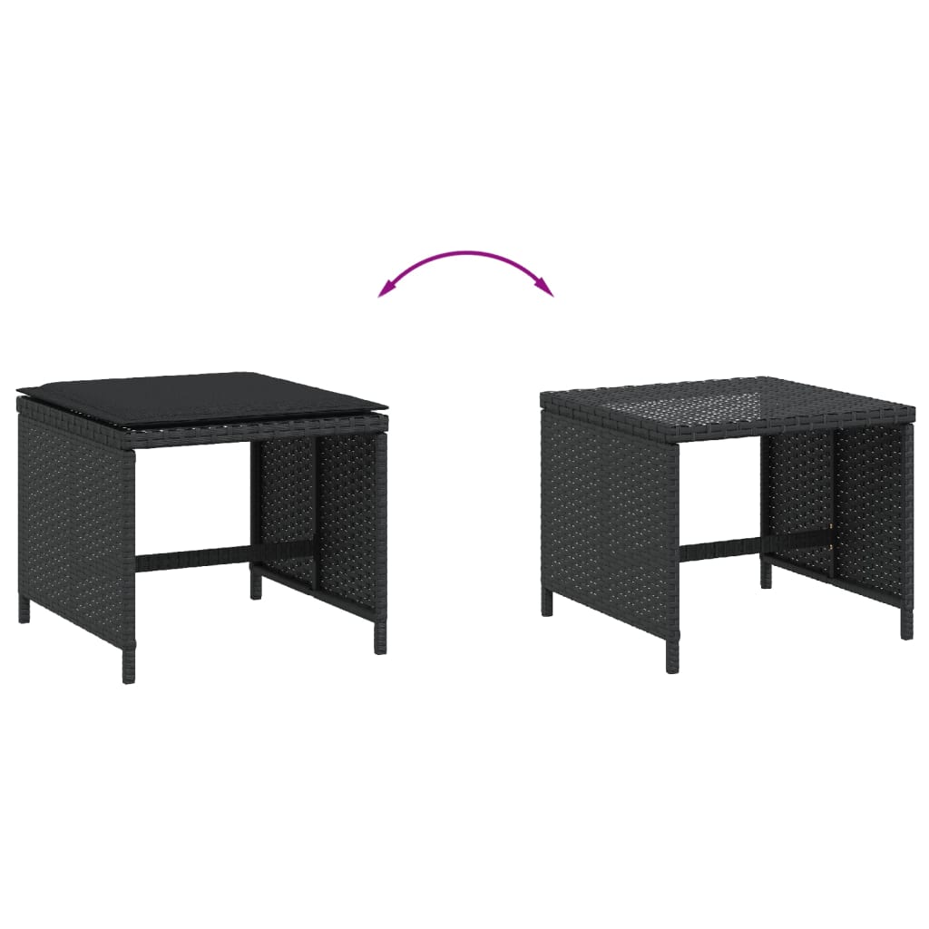 Bancos de jardim com almofadões 4 pcs 41x41x36 cm vime PE preto