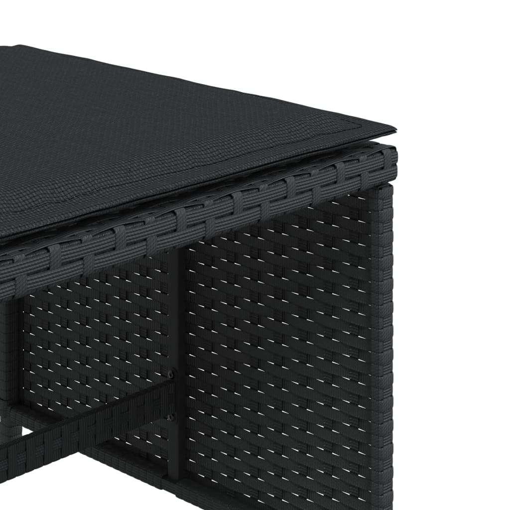 Bancos de jardim com almofadões 4 pcs 41x41x36 cm vime PE preto