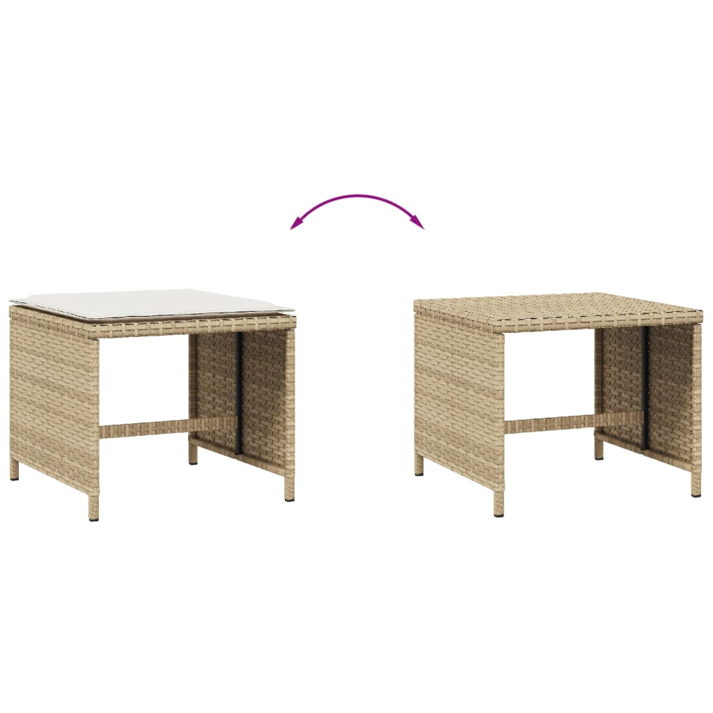 Bancos de jardim com almofadões 4 pcs 41x41x36 cm vime PE bege