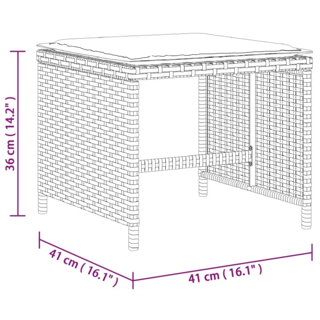 Bancos de jardim com almofadões 4 pcs 41x41x36 cm vime PE bege