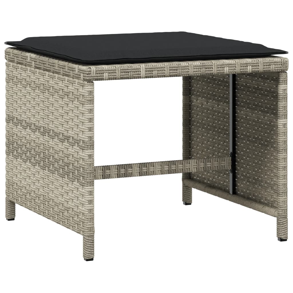 Bancos jardim c/ almofadões 4pcs 41x41x36cm vime PE cinza-claro