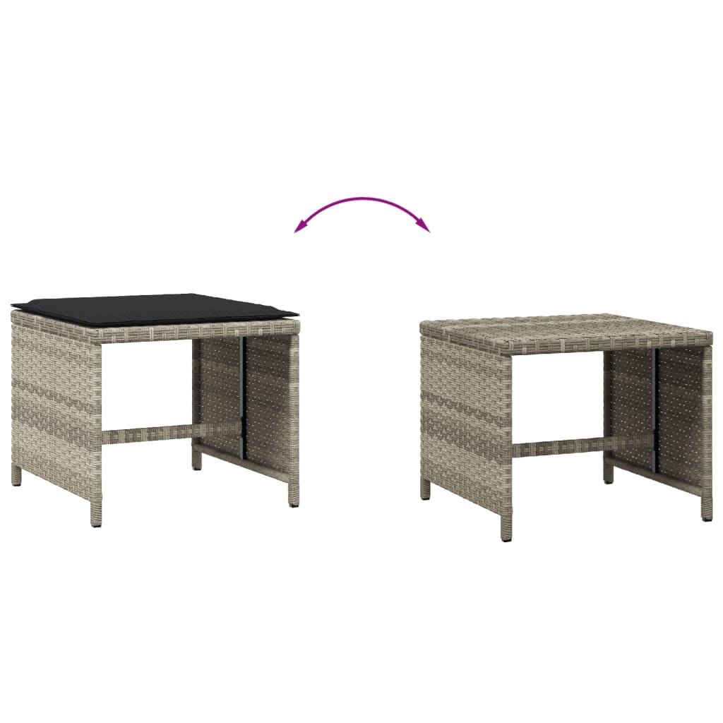 Bancos jardim c/ almofadões 4pcs 41x41x36cm vime PE cinza-claro