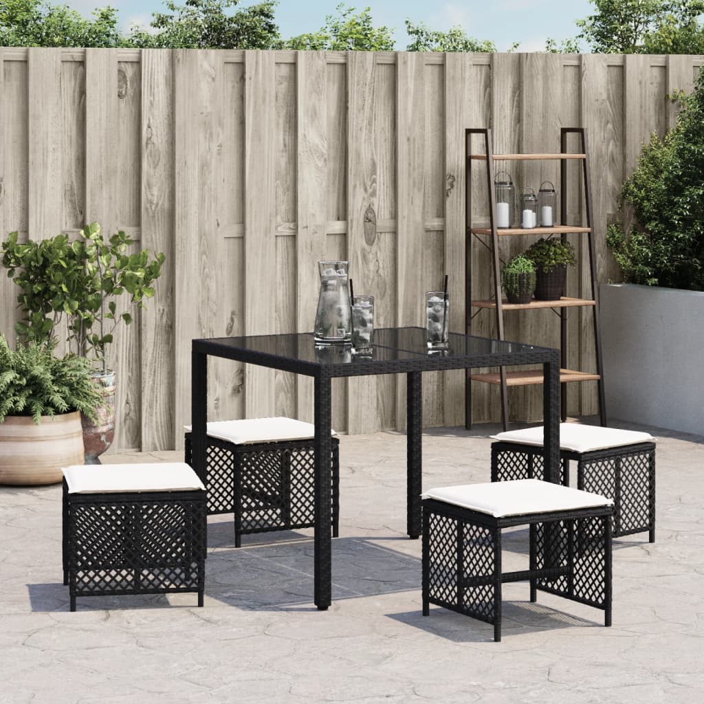 Bancos de jardim com almofadões 4 pcs 41x41x36 cm vime PE preto